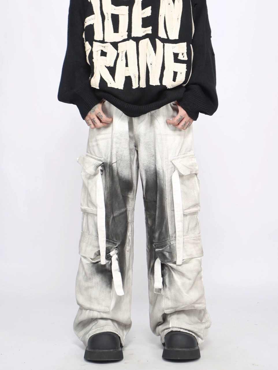 Splash Ink Multi-pocket Cargo Pant Straight Mopping Pants