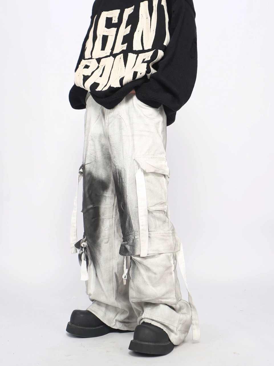 Splash Ink Multi-pocket Cargo Pant Straight Mopping Pants
