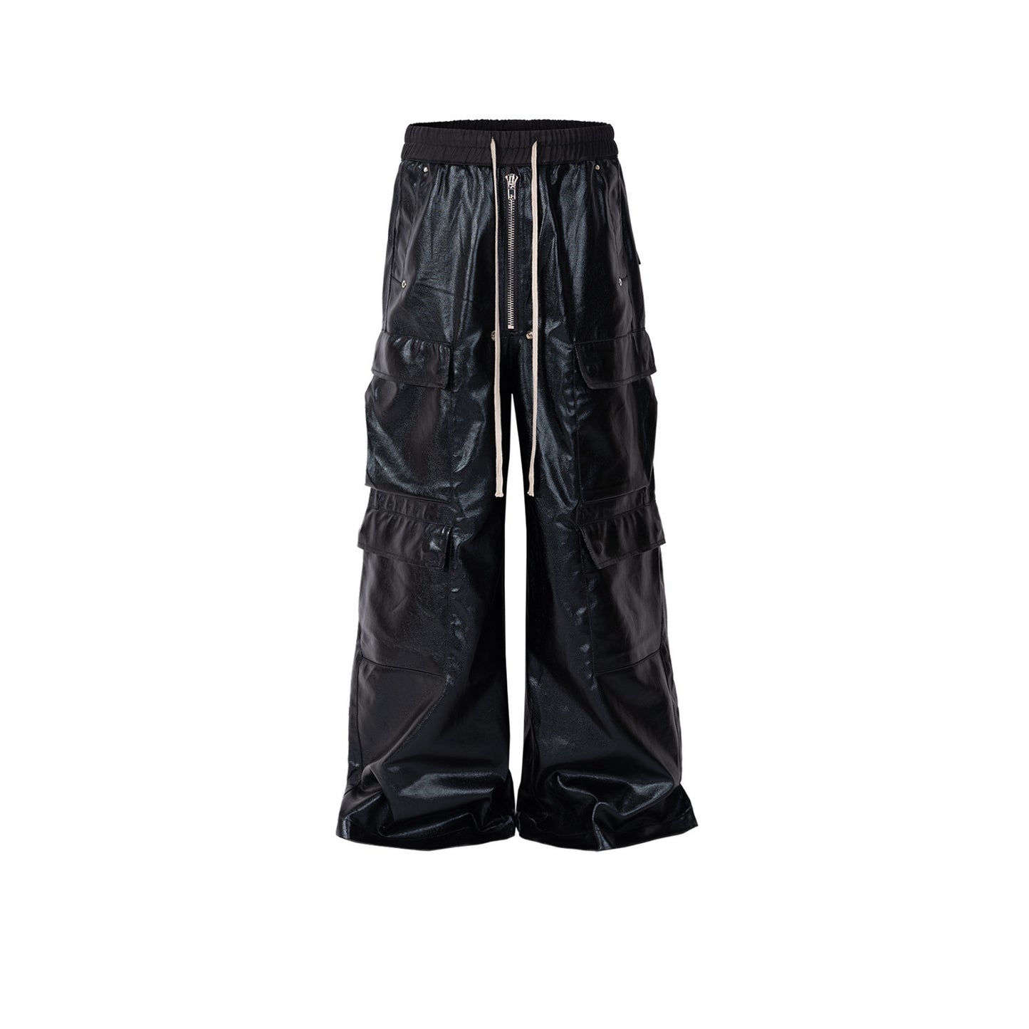 Coated Wide Legged Black Pants