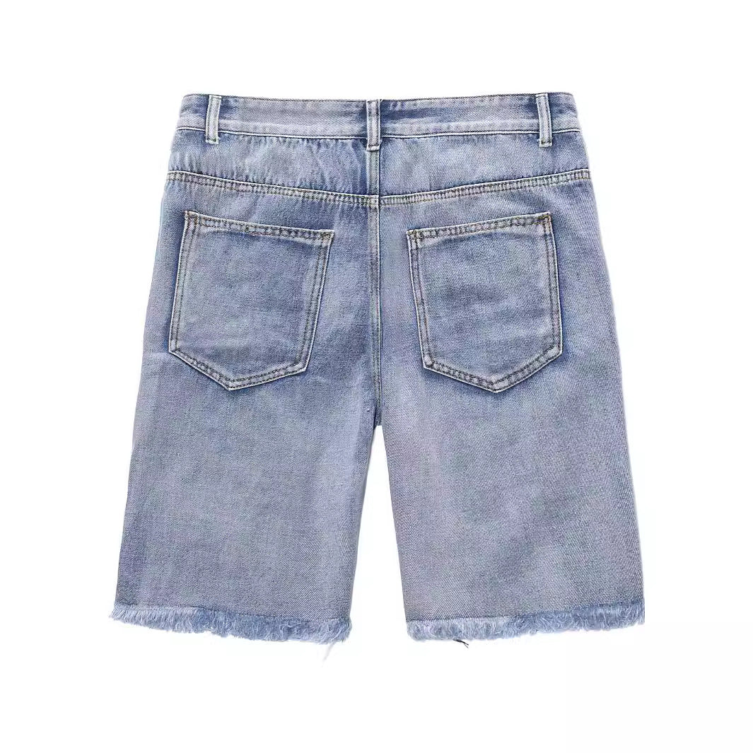 Men's Ripped Shorts Raw Edges