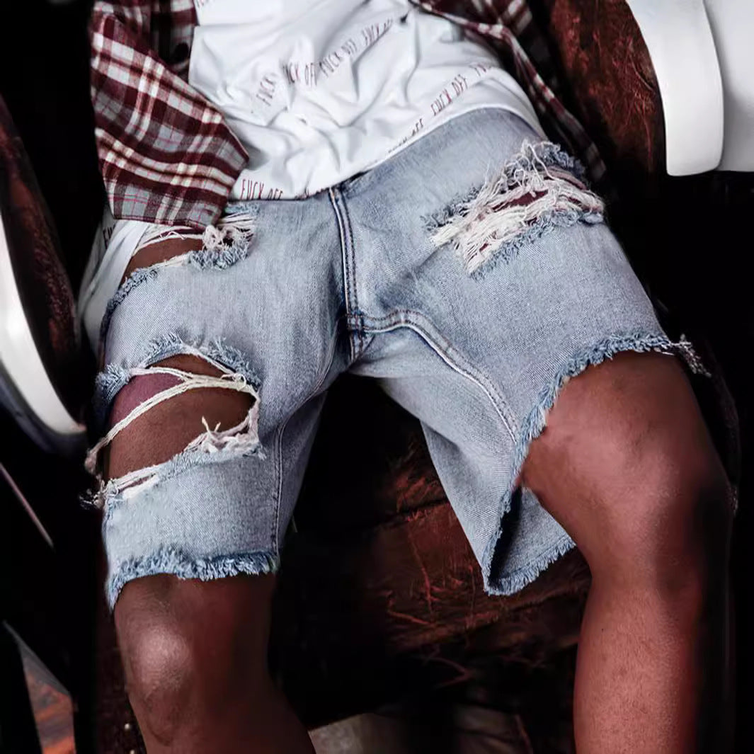 Men's Ripped Shorts Raw Edges