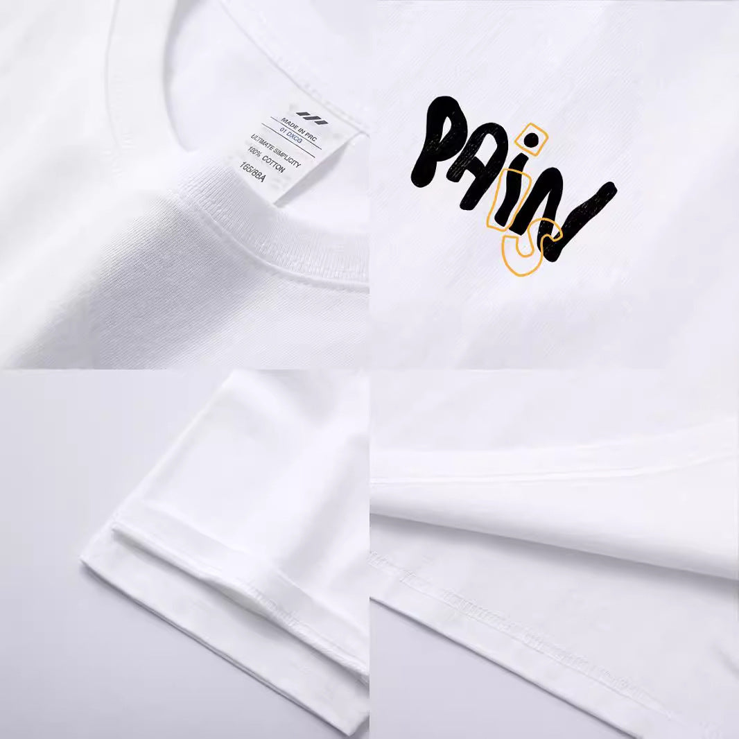 Cotton Loose Letter Back Printed Short Sleeve