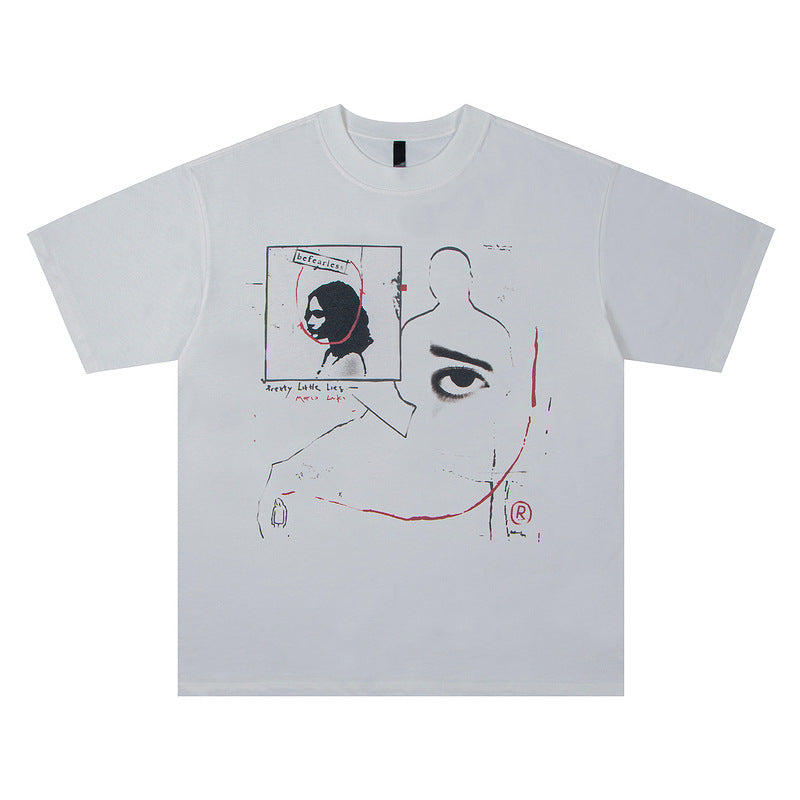 Faded Illusory Face Print Short Sleeve Loose