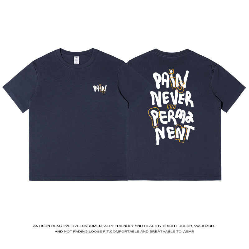 Cotton Loose Letter Back Printed Short Sleeve