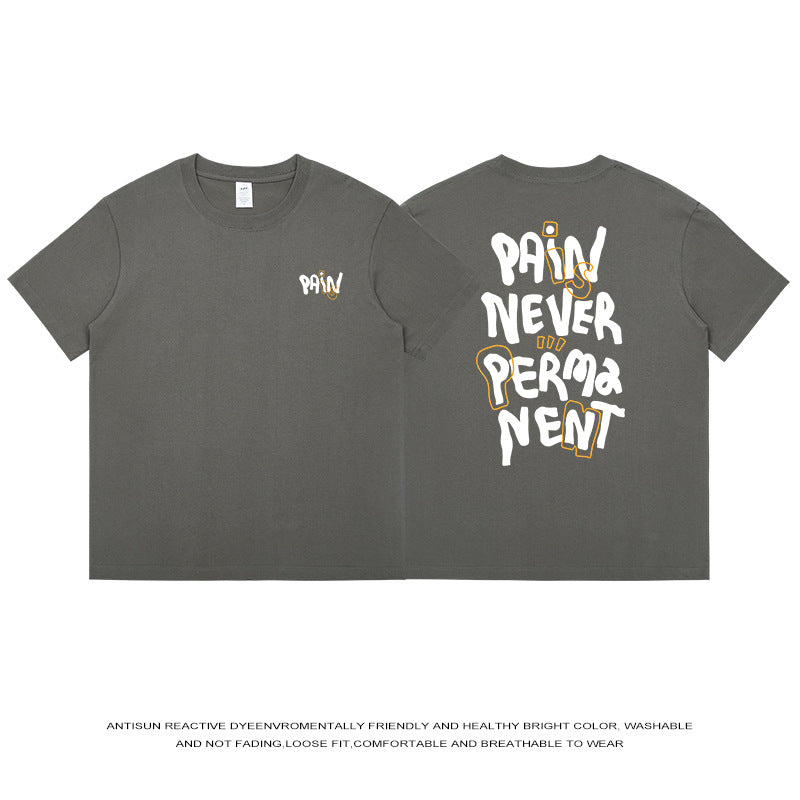Cotton Loose Letter Back Printed Short Sleeve