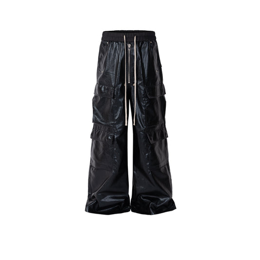 Coated Wide Legged Black Pants