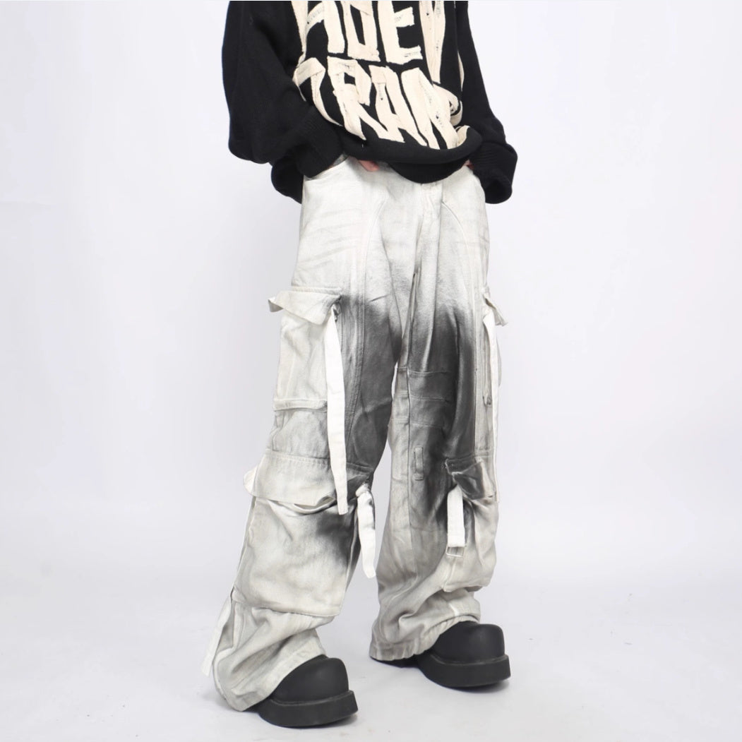 Splash Ink Multi-pocket Cargo Pant Straight Mopping Pants