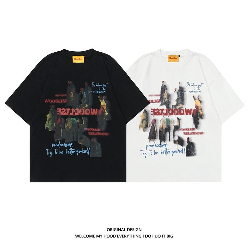 Summer  Retro Short Sleeve T-shirt Men's Cotton