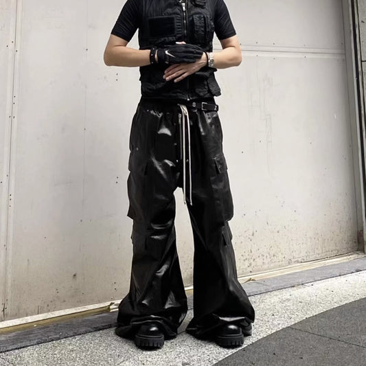 Coated Wide Legged Black Pants