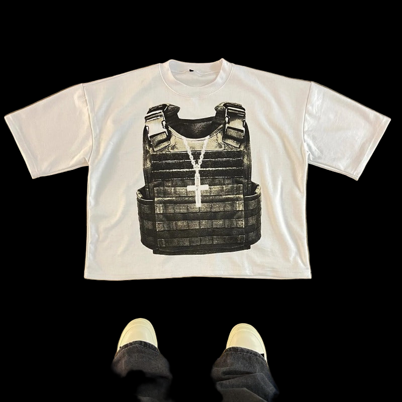 Printed Cotton Short Sleeve Retro Street Style