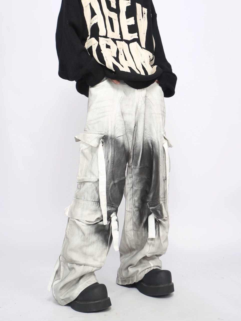 Splash Ink Multi-pocket Cargo Pant Straight Mopping Pants