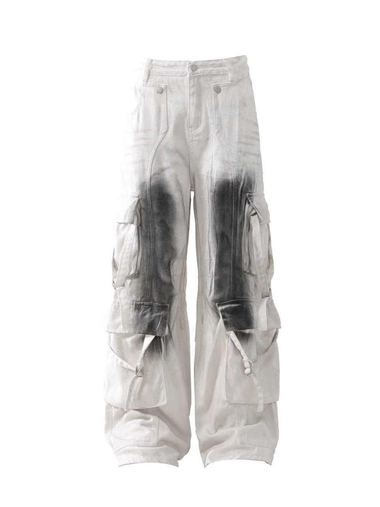 Splash Ink Multi-pocket Cargo Pant Straight Mopping Pants